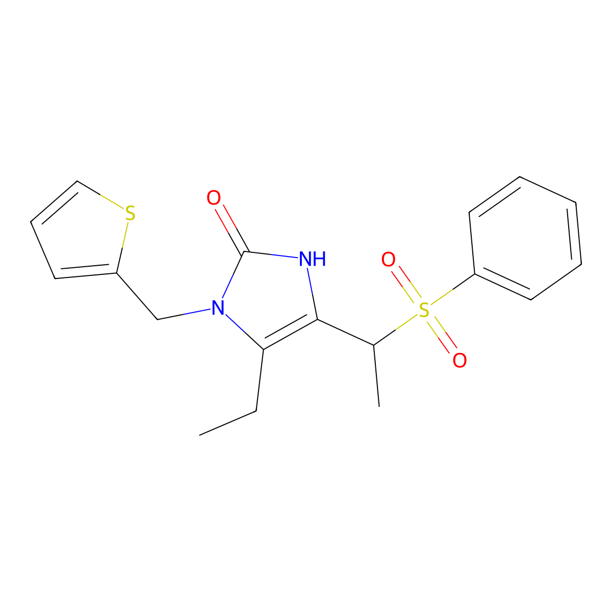 5-ethyl-4-[1-(phenylsulfonyl)ethyl]-1-(2-thienylmethyl)-1,3-dihydro-2H-imidazol-2-one molecular structure, CAS 439096-18-1