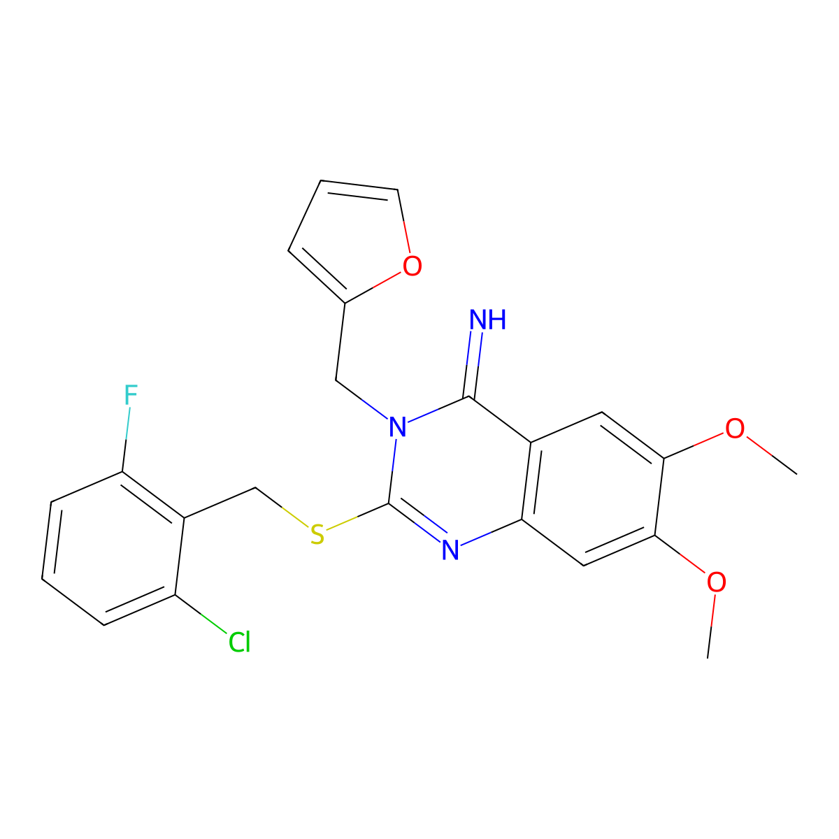 2-[(2-chloro-6-fluorobenzyl)sulfanyl]-3-(2-furylmethyl)-6,7-dimethoxy-4(3H)-quinazolinimine molecular structure, CAS 439096-22-7