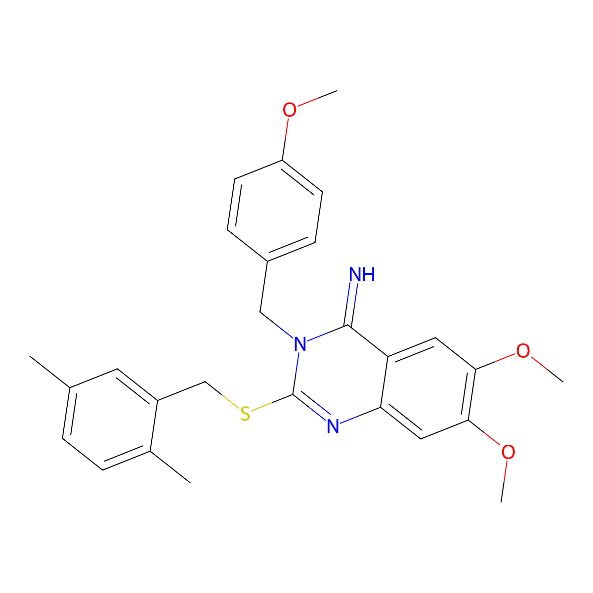 2-[(2,5-dimethylbenzyl)sulfanyl]-6,7-dimethoxy-3-(4-methoxybenzyl)-4(3H)-quinazolinimine molecular structure, CAS 439096-24-9