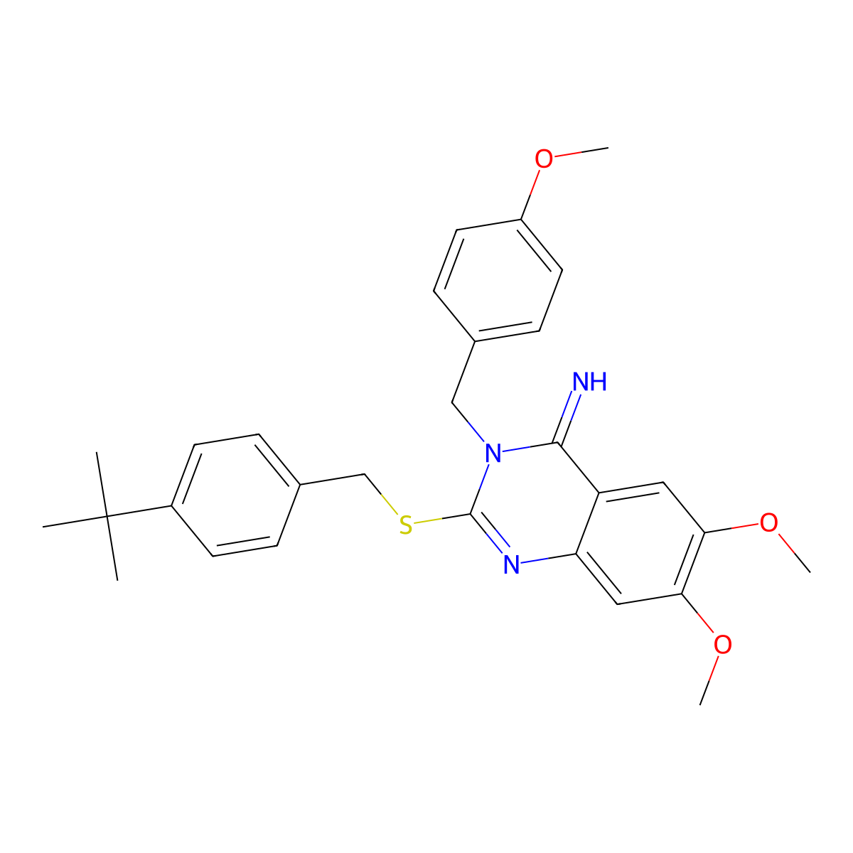 2-{[4-(tert-butyl)benzyl]sulfanyl}-6,7-dimethoxy-3-(4-methoxybenzyl)-4(3H)-quinazolinimine molecular structure, CAS 439096-26-1