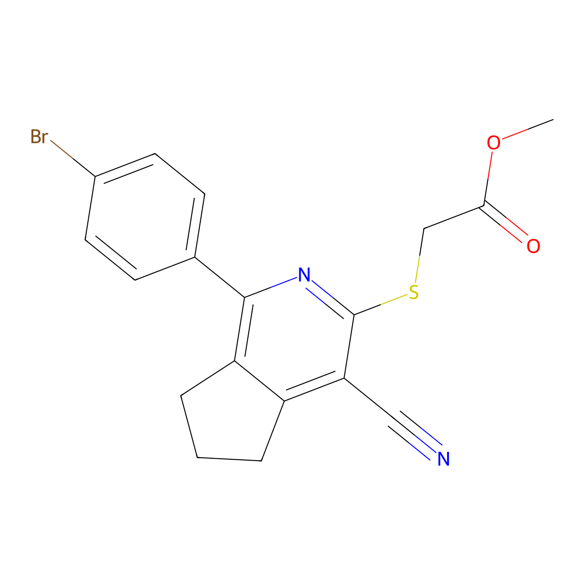 methyl 2-{[1-(4-bromophenyl)-4-cyano-6,7-dihydro-5H-cyclopenta[c]pyridin-3-yl]sulfanyl}acetate molecular structure, CAS 439096-27-2