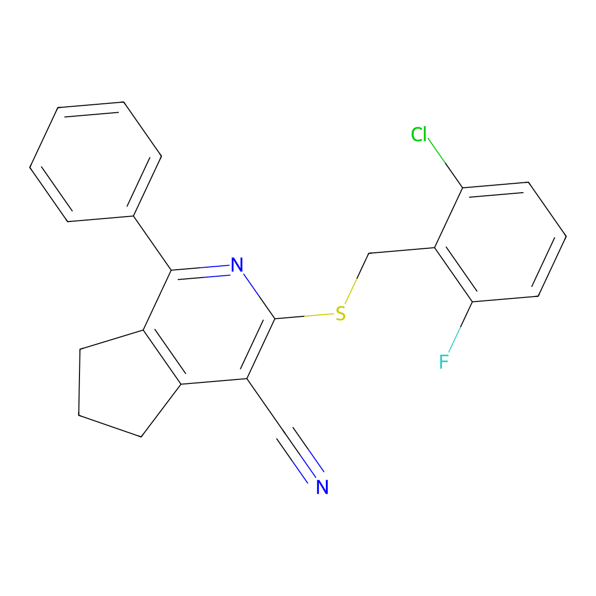 3-[(2-chloro-6-fluorobenzyl)sulfanyl]-1-phenyl-6,7-dihydro-5H-cyclopenta[c]pyridine-4-carbonitrile molecular structure, CAS 439096-34-1