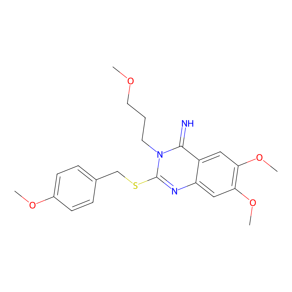6,7-dimethoxy-2-[(4-methoxybenzyl)sulfanyl]-3-(3-methoxypropyl)-4(3H)-quinazolinimine molecular structure, CAS 439096-35-2