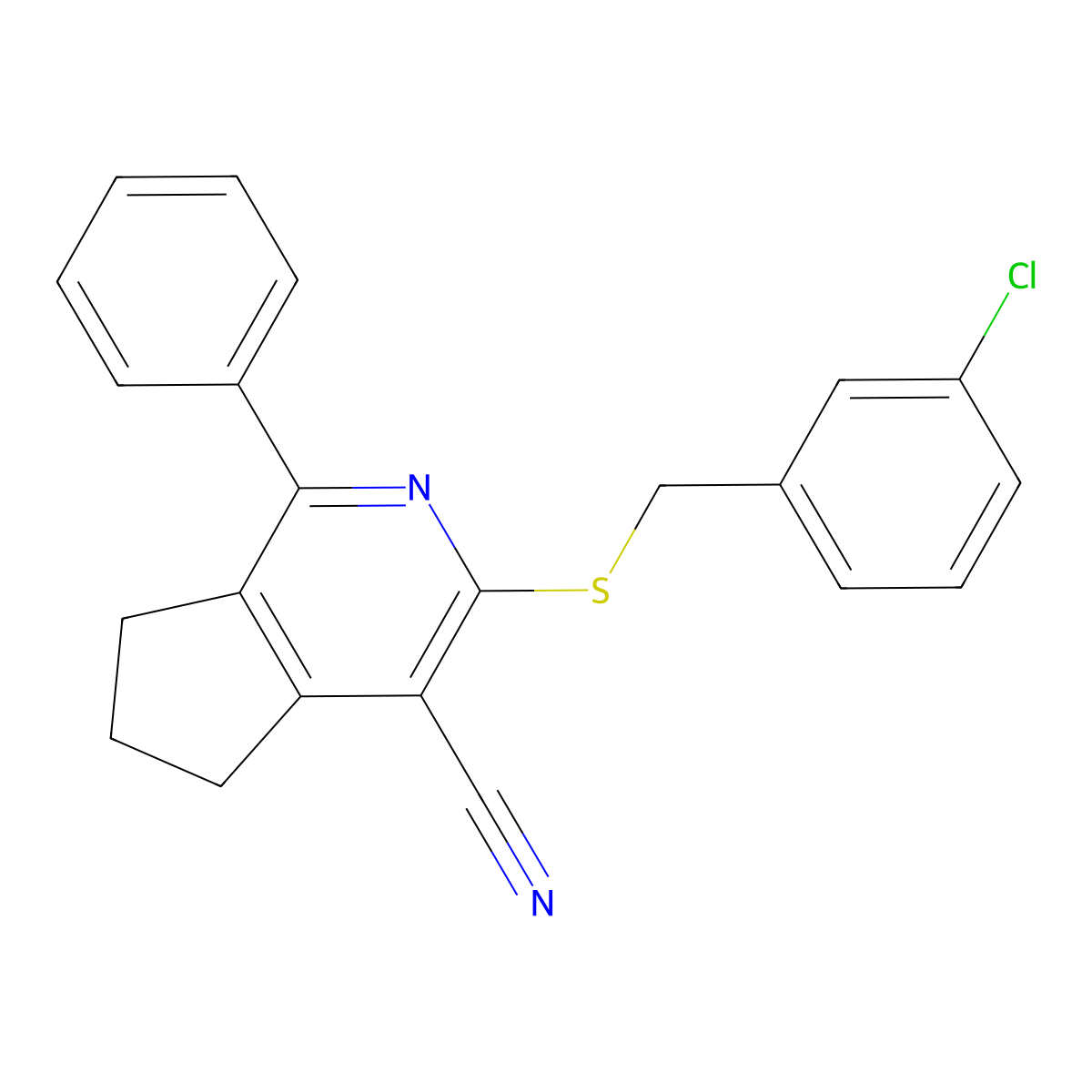3-[(3-chlorobenzyl)sulfanyl]-1-phenyl-6,7-dihydro-5H-cyclopenta[c]pyridine-4-carbonitrile molecular structure, CAS 439096-38-5