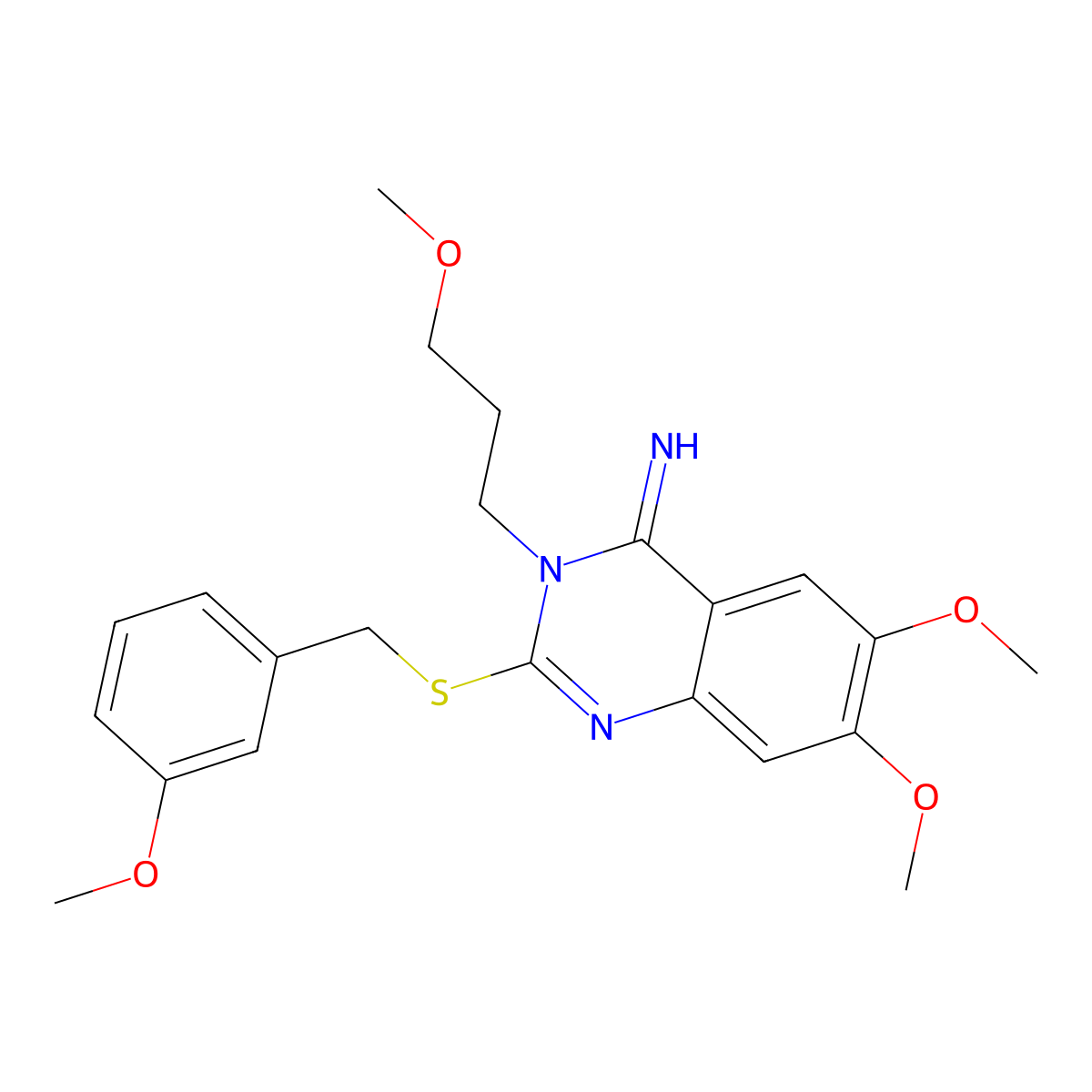 6,7-dimethoxy-2-[(3-methoxybenzyl)sulfanyl]-3-(3-methoxypropyl)-4(3H)-quinazolinimine molecular structure, CAS 439096-41-0