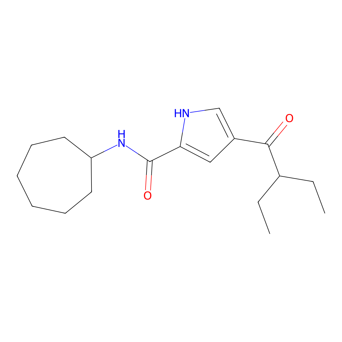N-cycloheptyl-4-(2-ethylbutanoyl)-1H-pyrrole-2-carboxamide molecular structure, CAS 439096-45-4