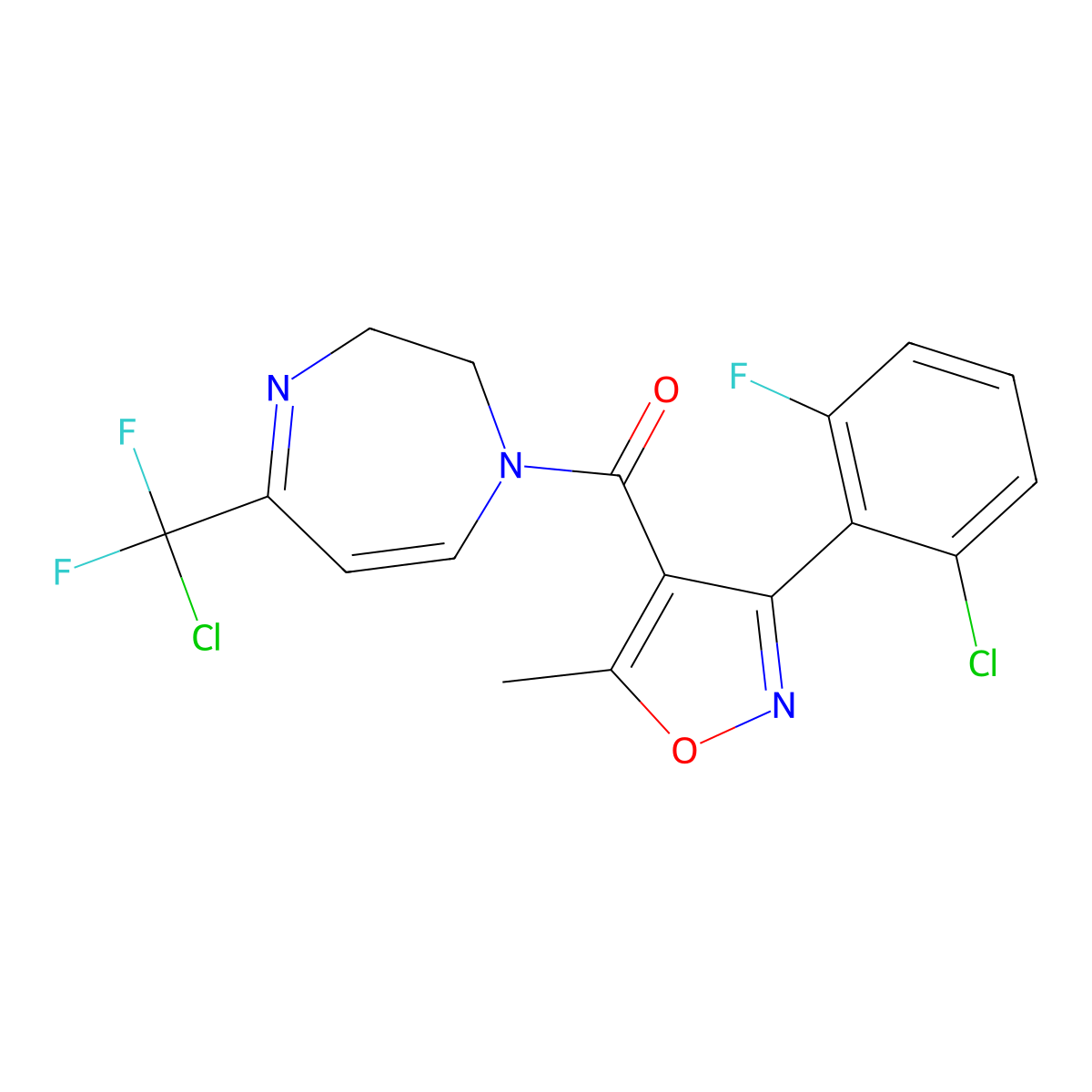 {5-[chloro(difluoro)methyl]-2,3-dihydro-1H-1,4-diazepin-1-yl}[3-(2-chloro-6-fluorophenyl)-5-methyl-4-isoxazolyl]methanone molecular structure, CAS 439096-47-6