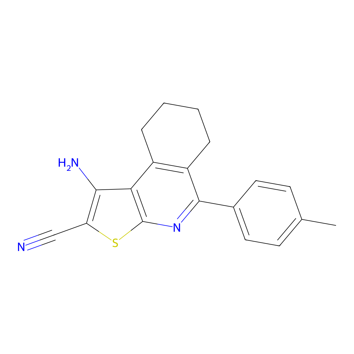 1-Amino-5-(4-methylphenyl)-6,7,8,9-tetrahydrothieno[2,3-c]isoquinoline-2-carbonitrile molecular structure, CAS 439096-48-7