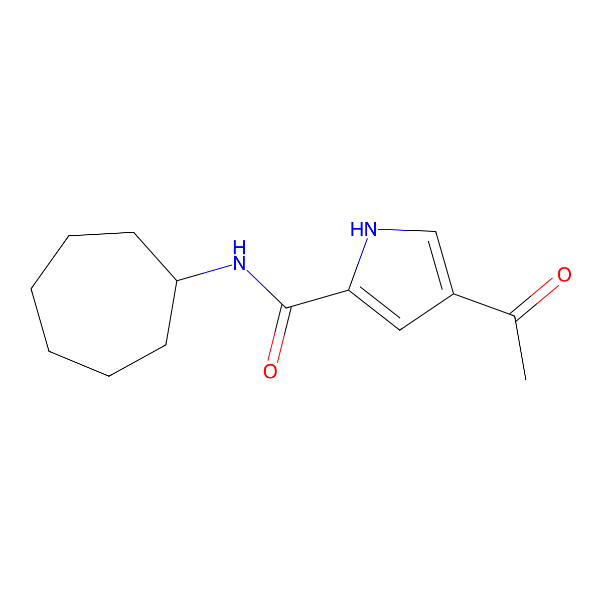 4-acetyl-N-cycloheptyl-1H-pyrrole-2-carboxamide molecular structure, CAS 439096-49-8