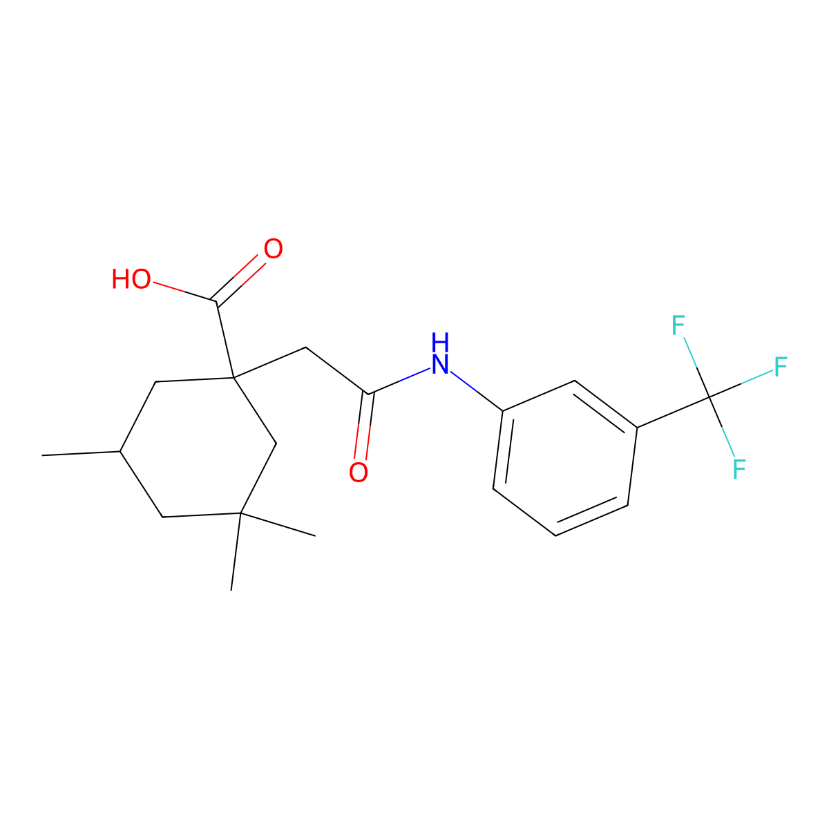 3,3,5-Trimethyl-1-{2-oxo-2-[3-(trifluoromethyl)anilino]ethyl}cyclohexanecarboxylic acid molecular structure, CAS 439096-52-3