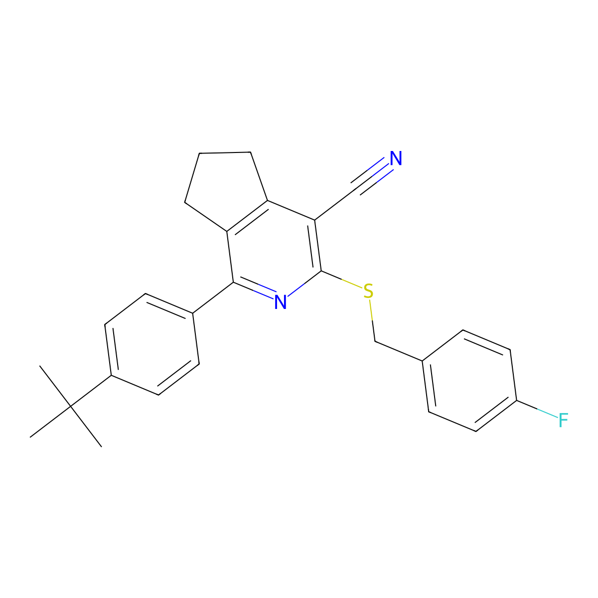1-[4-(tert-butyl)phenyl]-3-[(4-fluorobenzyl)sulfanyl]-6,7-dihydro-5H-cyclopenta[c]pyridine-4-carbonitrile molecular structure, CAS 439096-54-5