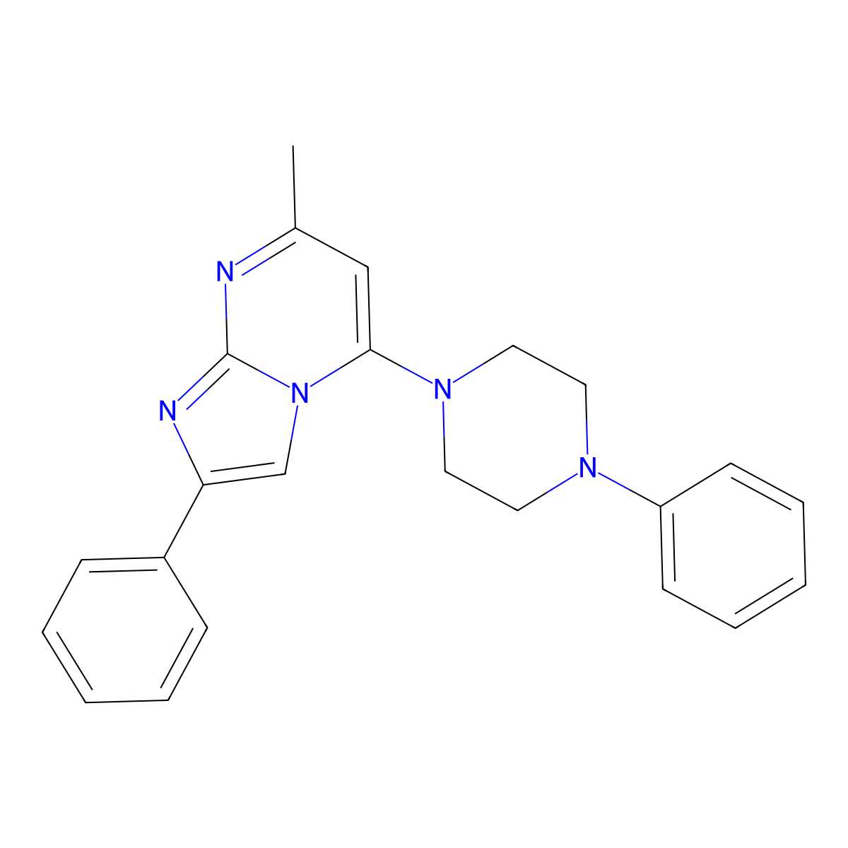 7-Methyl-2-phenyl-5-(4-phenylpiperazino)imidazo[1,2-a]pyrimidine molecular structure, CAS 439096-56-7