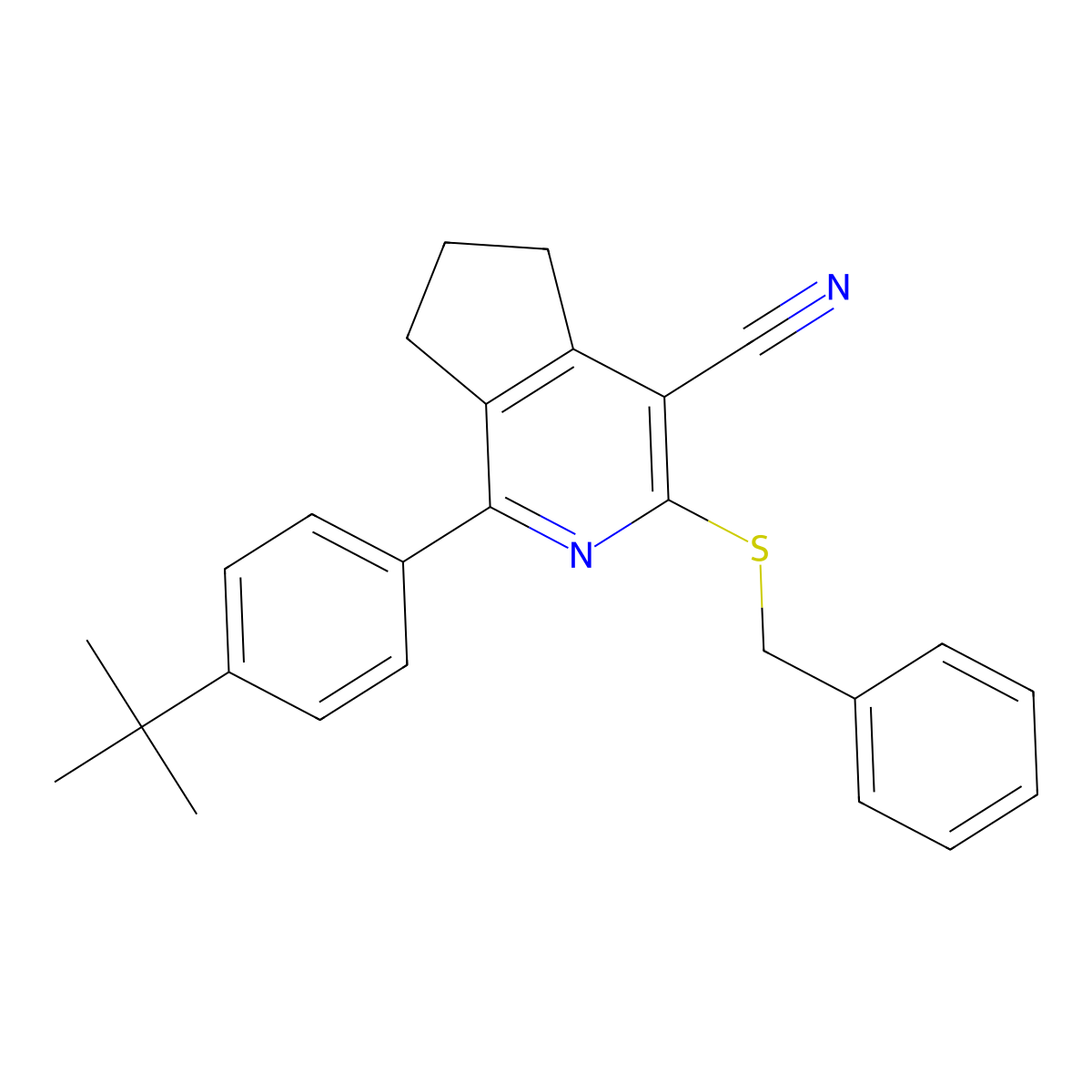 3-(benzylsulfanyl)-1-[4-(tert-butyl)phenyl]-6,7-dihydro-5H-cyclopenta[c]pyridine-4-carbonitrile molecular structure, CAS 439096-58-9