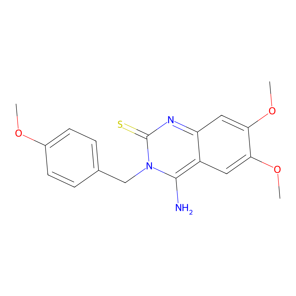 4-Amino-6,7-dimethoxy-3-[(4-methoxyphenyl)methyl]quinazoline-2-thione molecular structure, CAS 439096-59-0