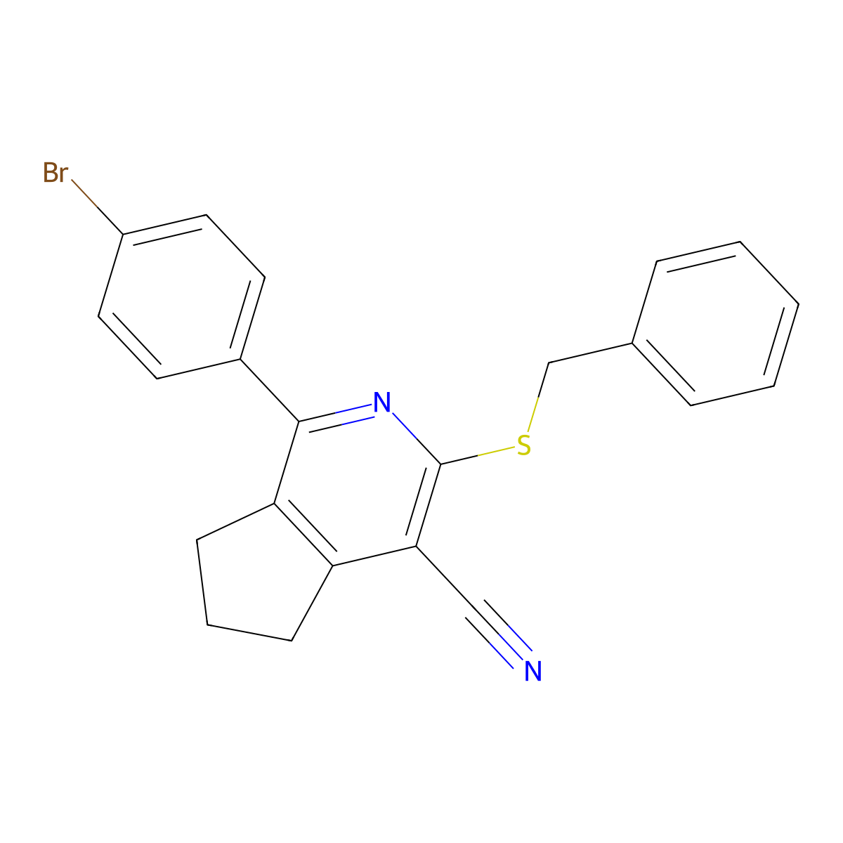 3-(benzylsulfanyl)-1-(4-bromophenyl)-6,7-dihydro-5H-cyclopenta[c]pyridine-4-carbonitrile molecular structure, CAS 439096-60-3
