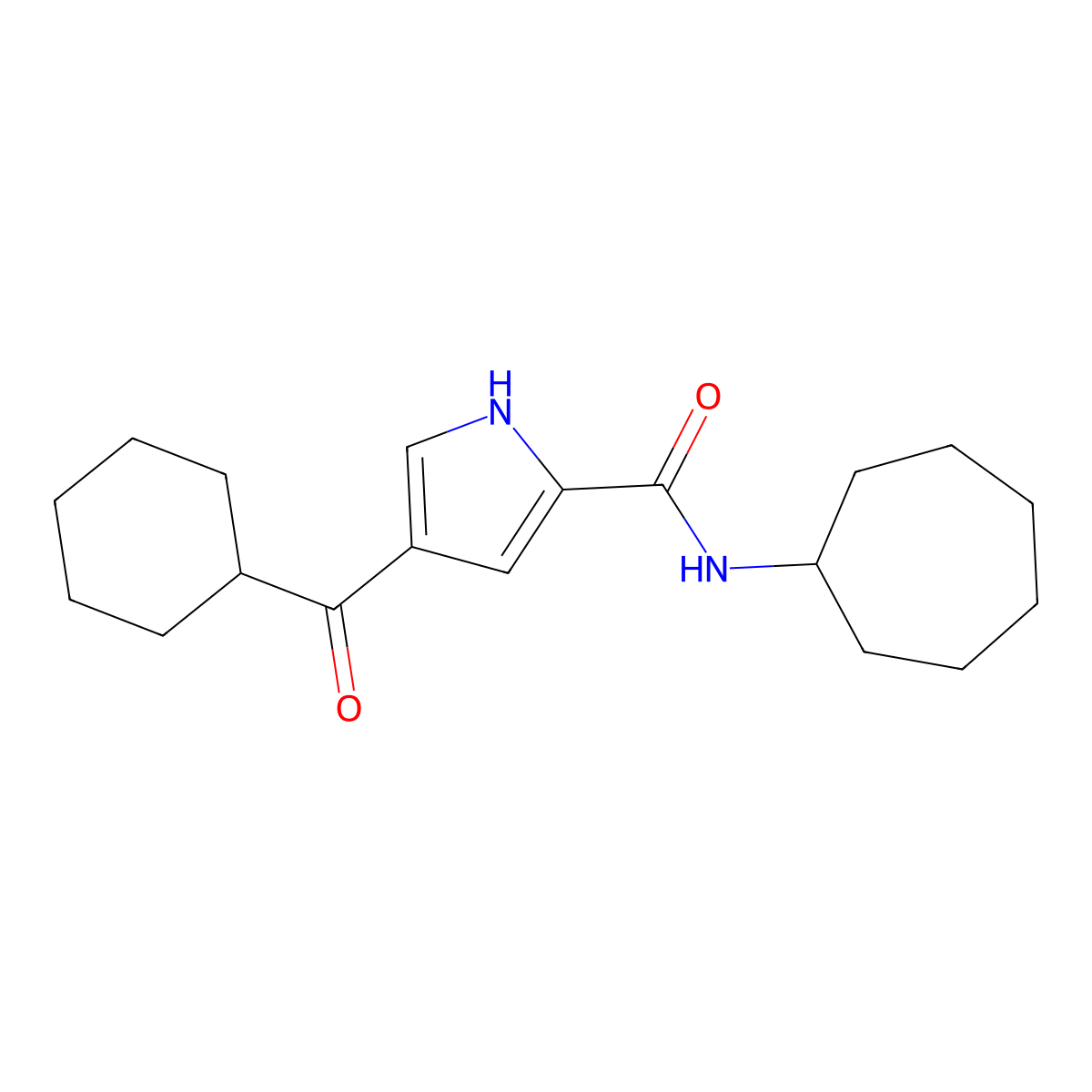 N-cycloheptyl-4-(cyclohexylcarbonyl)-1H-pyrrole-2-carboxamide molecular structure, CAS 439096-65-8