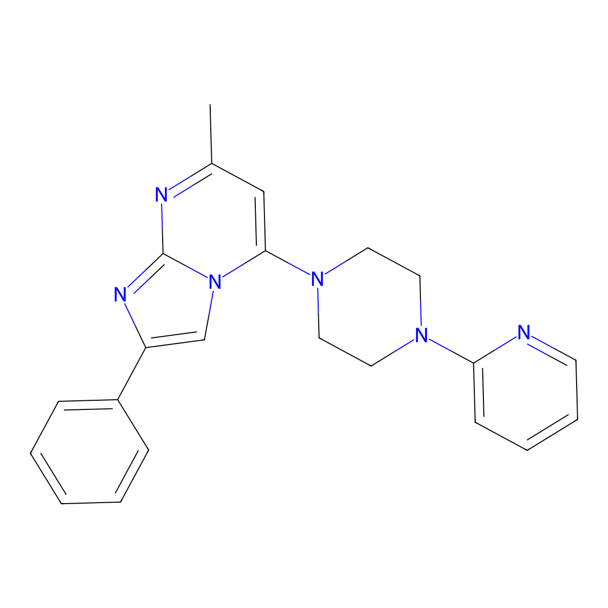 7-Methyl-2-phenyl-5-[4-(2-pyridinyl)piperazino]imidazo[1,2-a]pyrimidine molecular structure, CAS 439096-67-0
