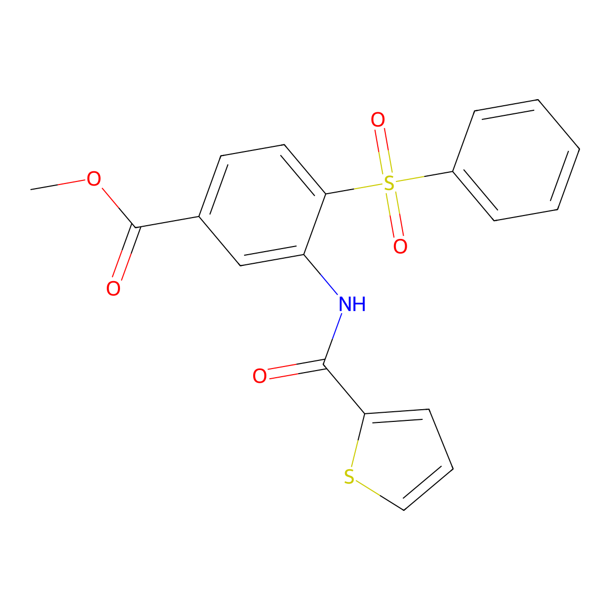 Methyl 4-(phenylsulfonyl)-3-[(2-thienylcarbonyl)amino]benzenecarboxylate molecular structure, CAS 439096-82-9