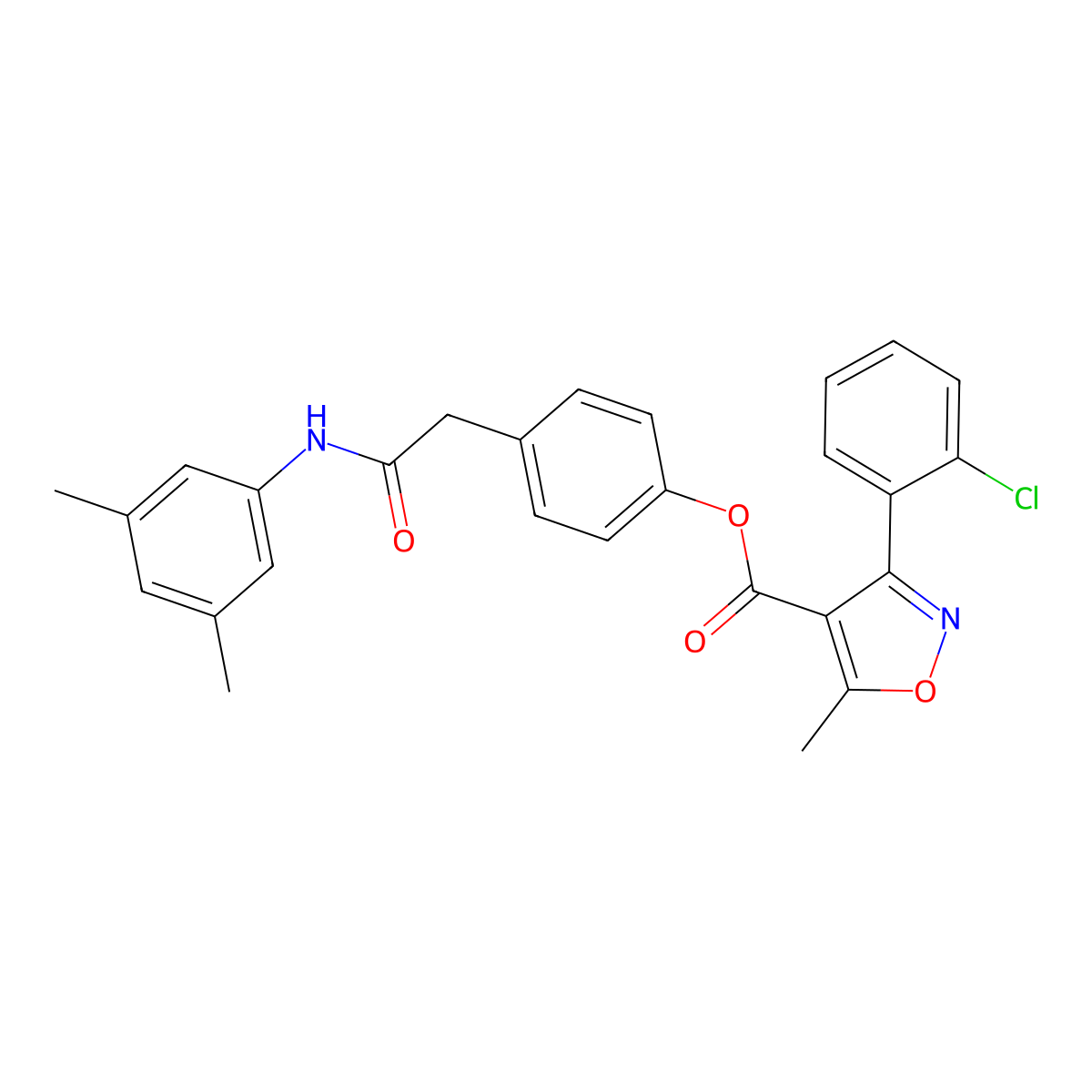 4-[2-(3,5-Dimethylanilino)-2-oxoethyl]phenyl 3-(2-chlorophenyl)-5-methyl-4-isoxazolecarboxylate molecular structure, CAS 439096-83-0