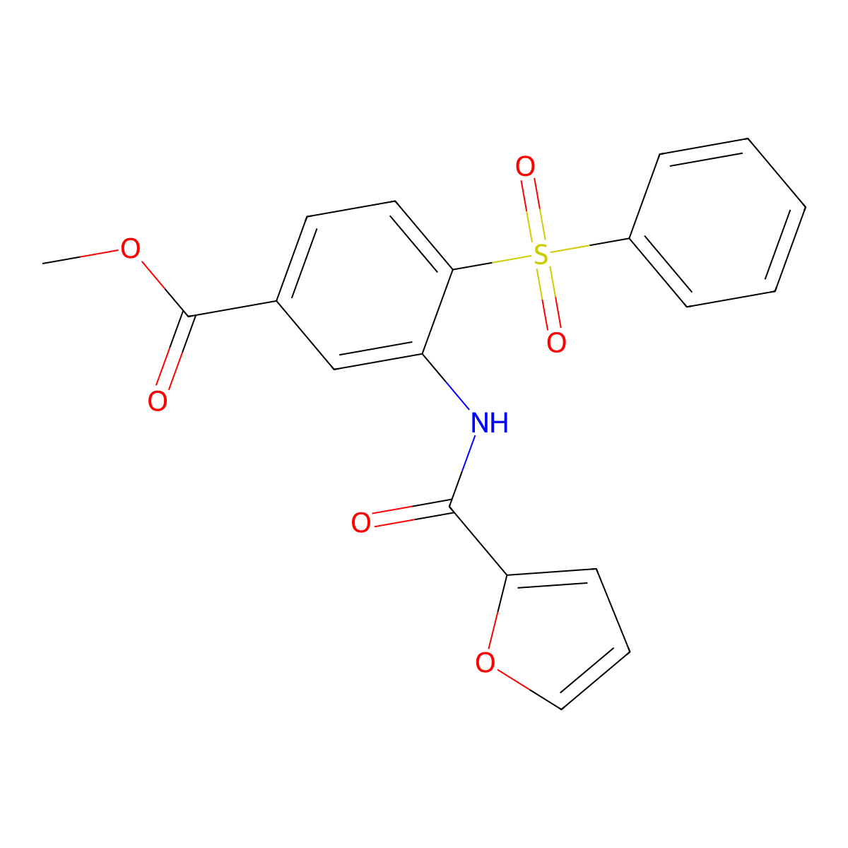 Methyl 3-[(2-furylcarbonyl)amino]-4-(phenylsulfonyl)benzenecarboxylate molecular structure, CAS 439096-84-1