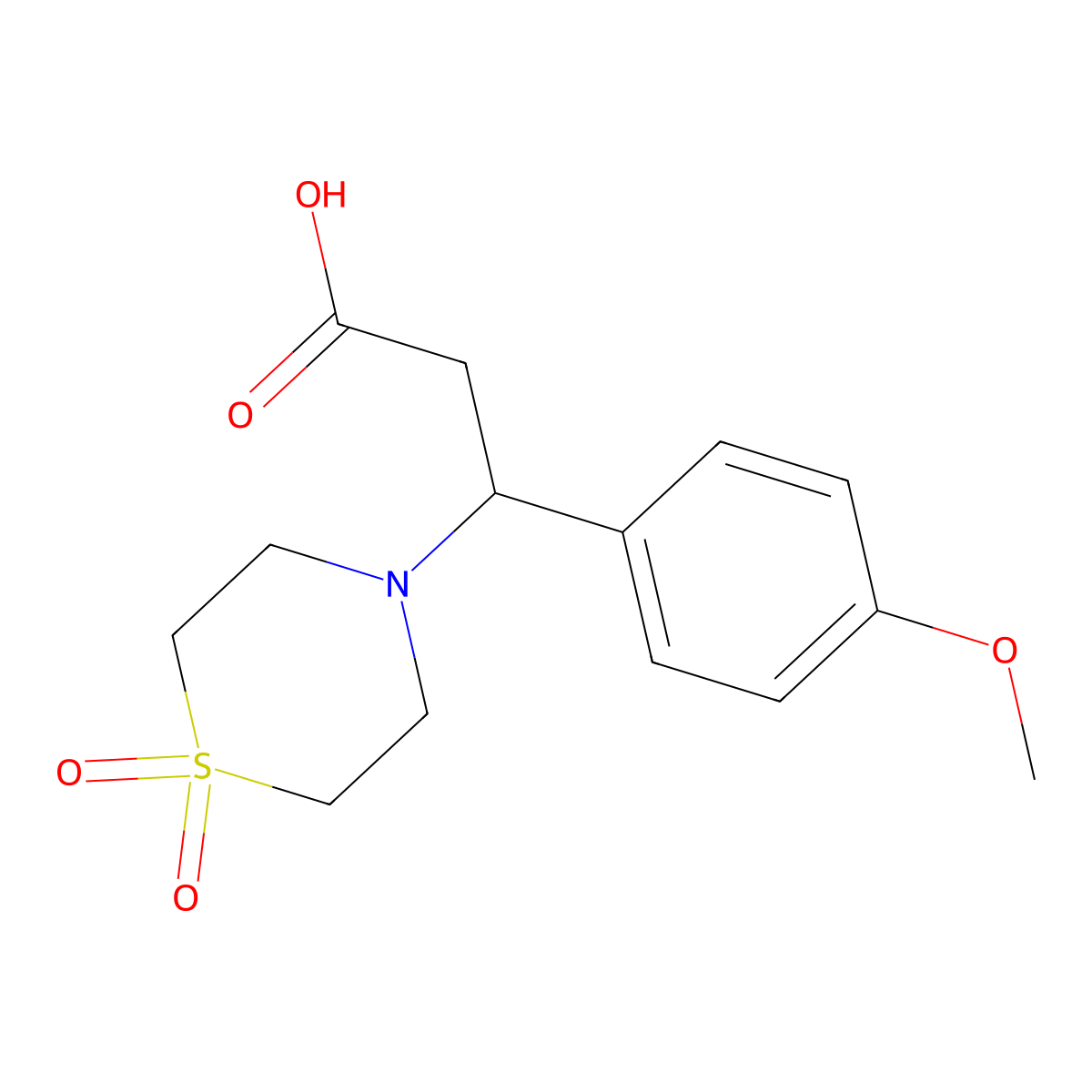 3-(1,1-Dioxo-1lambda~6~,4-thiazinan-4-yl)-3-(4-methoxyphenyl)propanoic acid molecular structure, CAS 439096-86-3