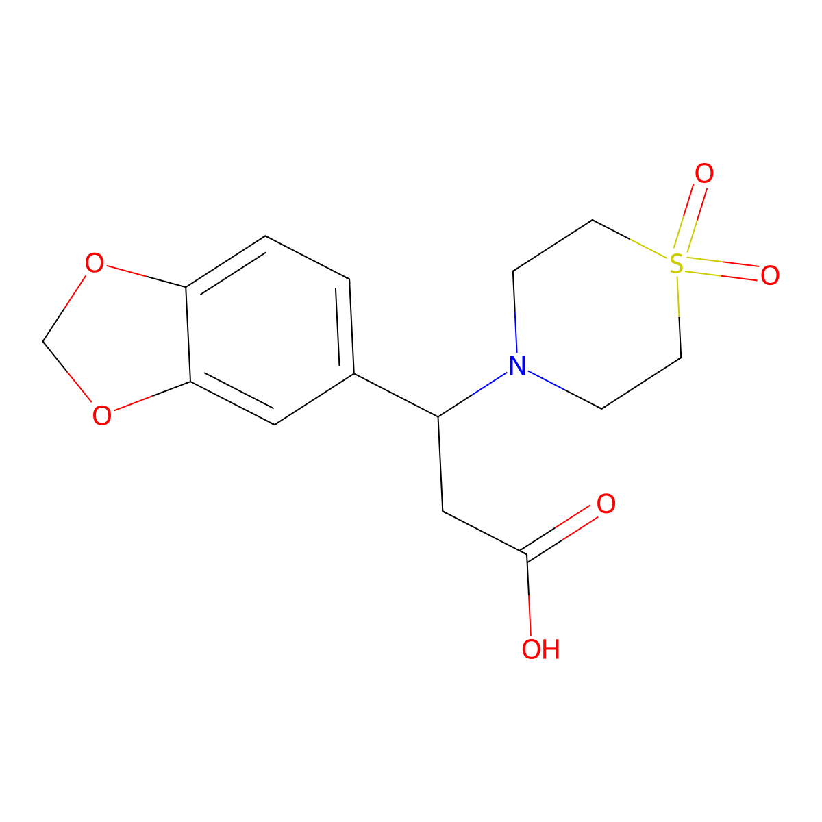 3-(1,3-Benzodioxol-5-yl)-3-(1,1-dioxo-1lambda~6~,4-thiazinan-4-yl)propanoic acid molecular structure, CAS 439096-88-5