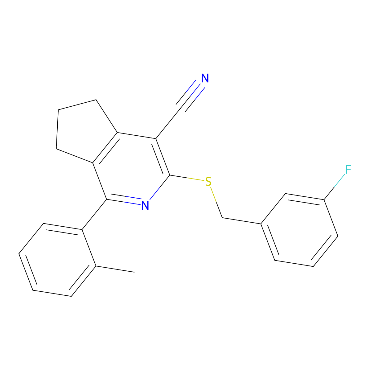 3-[(3-fluorobenzyl)sulfanyl]-1-(2-methylphenyl)-6,7-dihydro-5H-cyclopenta[c]pyridine-4-carbonitrile molecular structure, CAS 439096-94-3