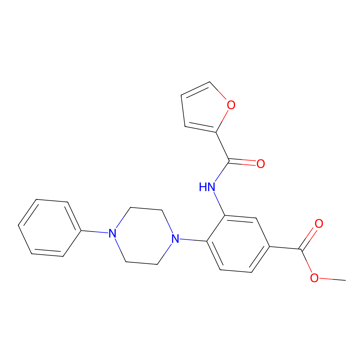 Methyl 3-[(2-furylcarbonyl)amino]-4-(4-phenylpiperazino)benzenecarboxylate molecular structure, CAS 439096-99-8