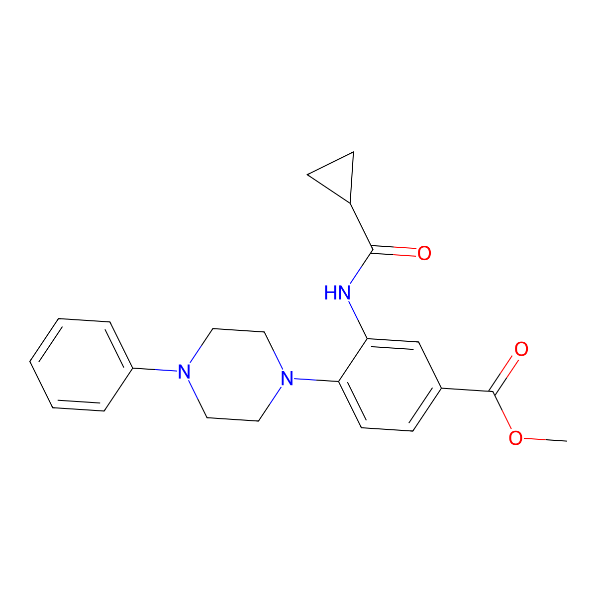 Methyl 3-[(cyclopropylcarbonyl)amino]-4-(4-phenylpiperazino)benzenecarboxylate molecular structure, CAS 439097-01-5