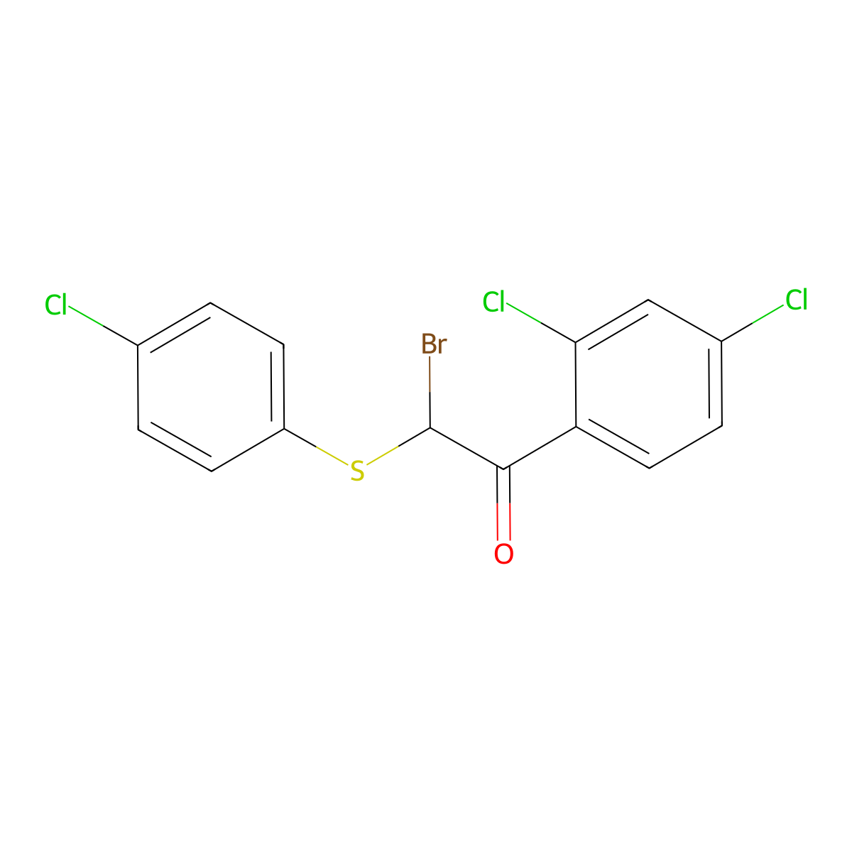 2-Bromo-2-(4-chlorophenyl)sulfanyl-1-(2,4-dichlorophenyl)ethanone molecular structure, CAS 439097-08-2
