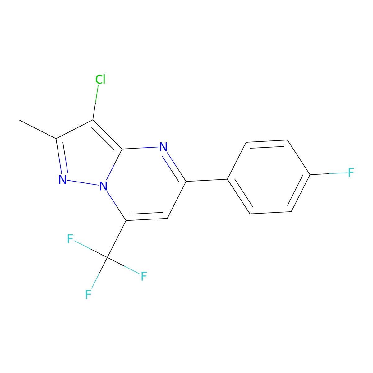 3-Chloro-5-(4-fluorophenyl)-2-methyl-7-(trifluoromethyl)pyrazolo[1,5-a]pyrimidine molecular structure, CAS 439097-12-8