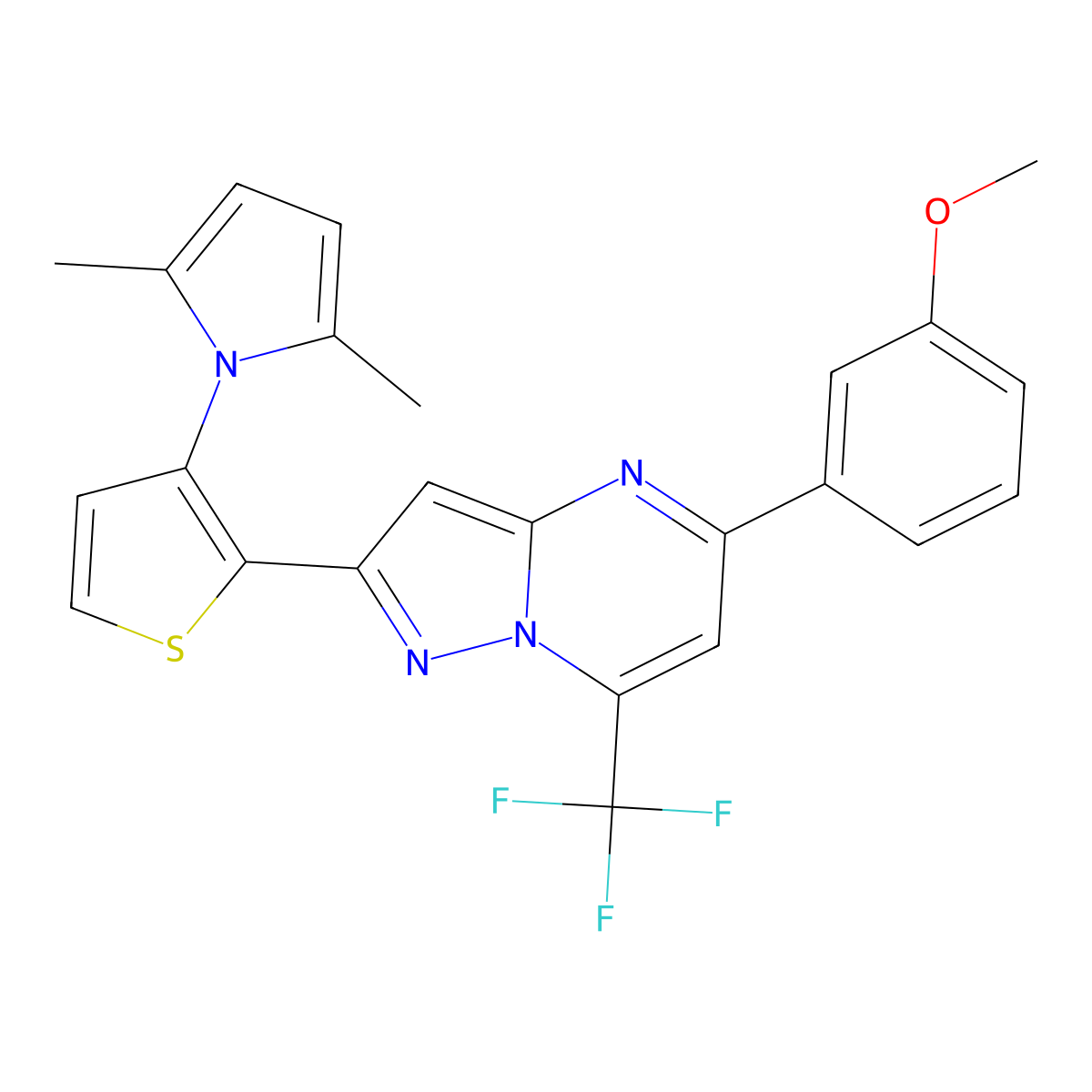 2-[3-(2,5-dimethyl-1H-pyrrol-1-yl)-2-thienyl]-5-(3-methoxyphenyl)-7-(trifluoromethyl)pyrazolo[1,5-a]pyrimidine molecular structure, CAS 439097-14-0