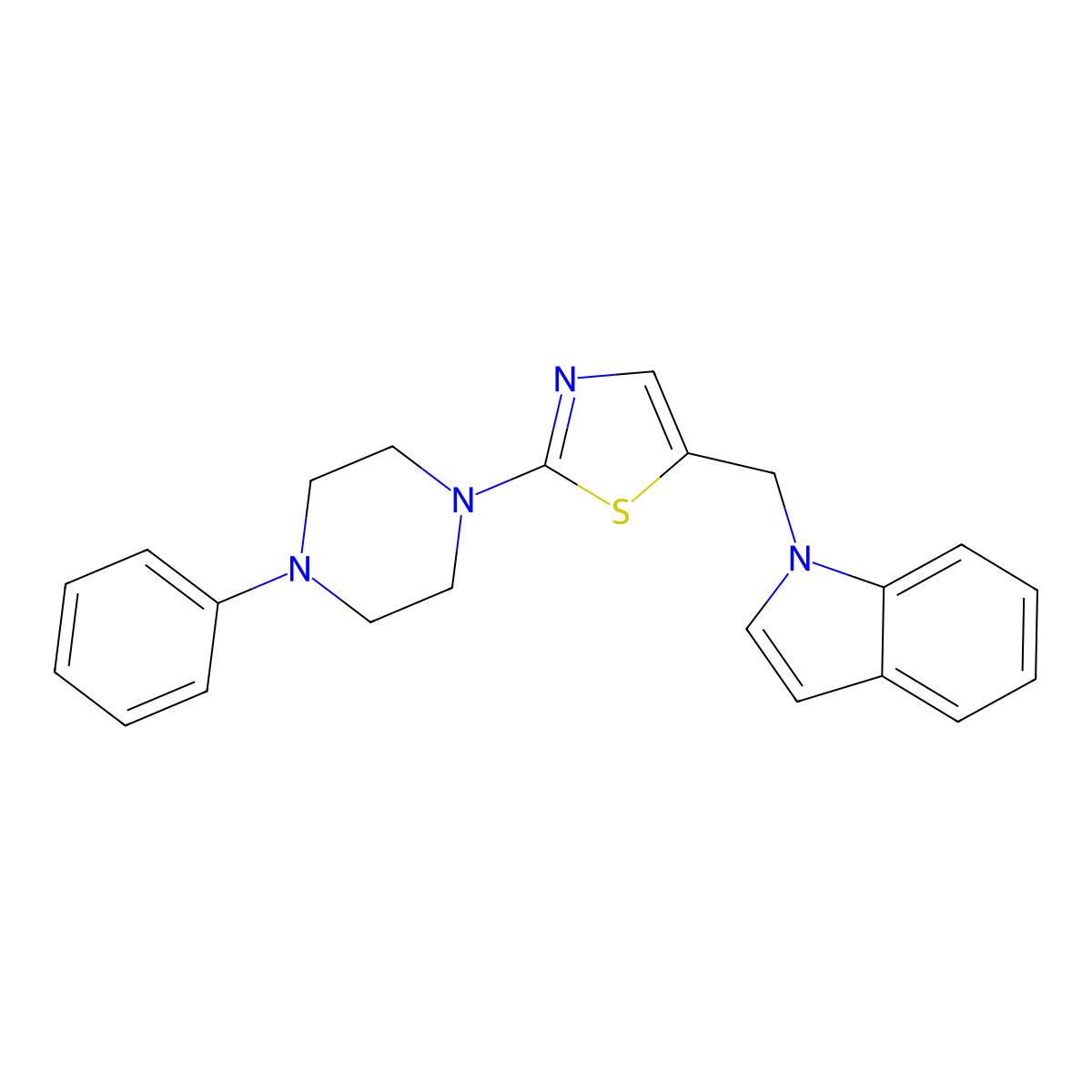 1-{[2-(4-phenylpiperazino)-1,3-thiazol-5-yl]methyl}-1H-indole molecular structure, CAS 439097-15-1