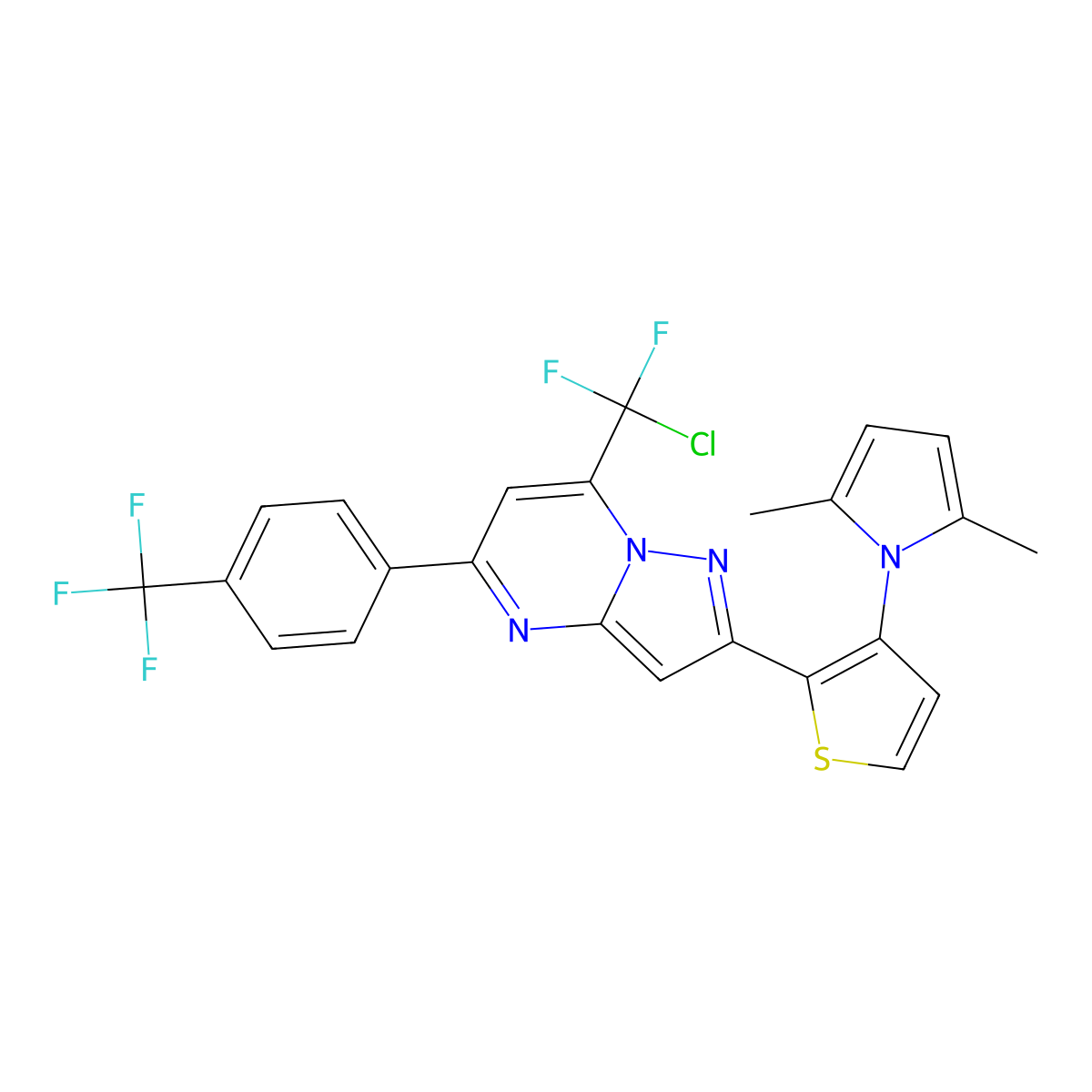 7-[chloro(difluoro)methyl]-2-[3-(2,5-dimethyl-1H-pyrrol-1-yl)-2-thienyl]-5-[4-(trifluoromethyl)phenyl]pyrazolo[1,5-a]pyrimidine molecular structure, CAS 439097-22-0