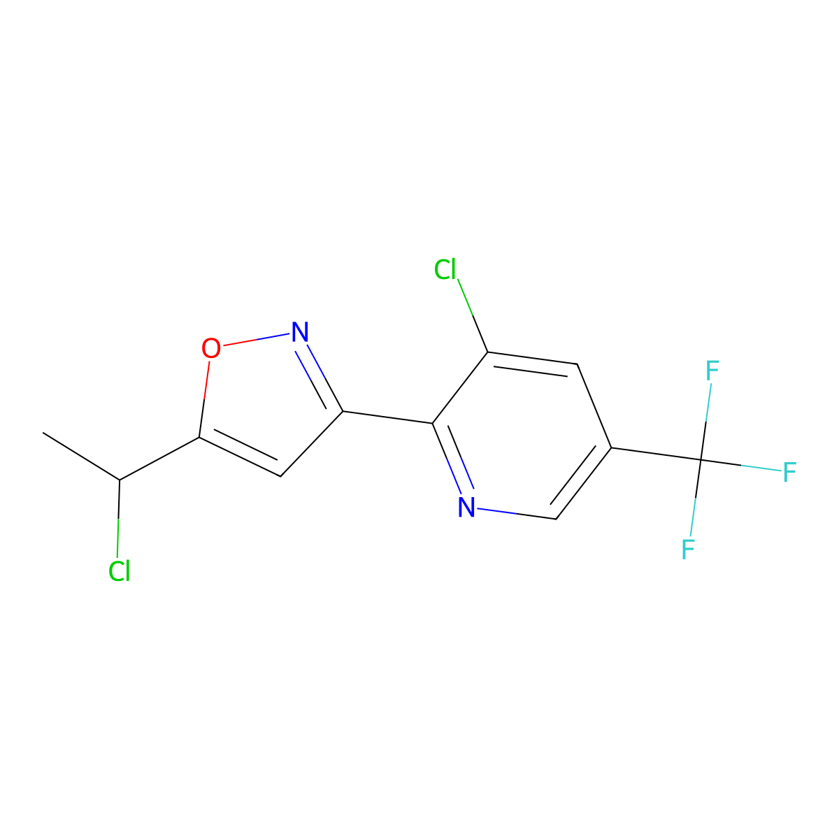 3-Chloro-2-[5-(1-chloroethyl)-3-isoxazolyl]-5-(trifluoromethyl)pyridine molecular structure, CAS 439097-50-4