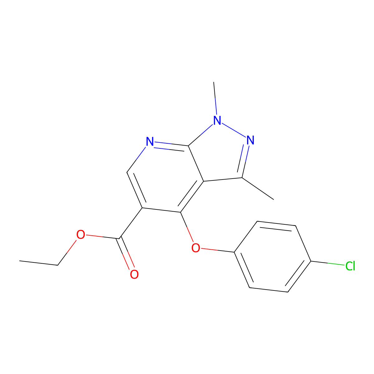 ethyl 4-(4-chlorophenoxy)-1,3-dimethyl-1H-pyrazolo[3,4-b]pyridine-5-carboxylate molecular structure, CAS 439097-52-6