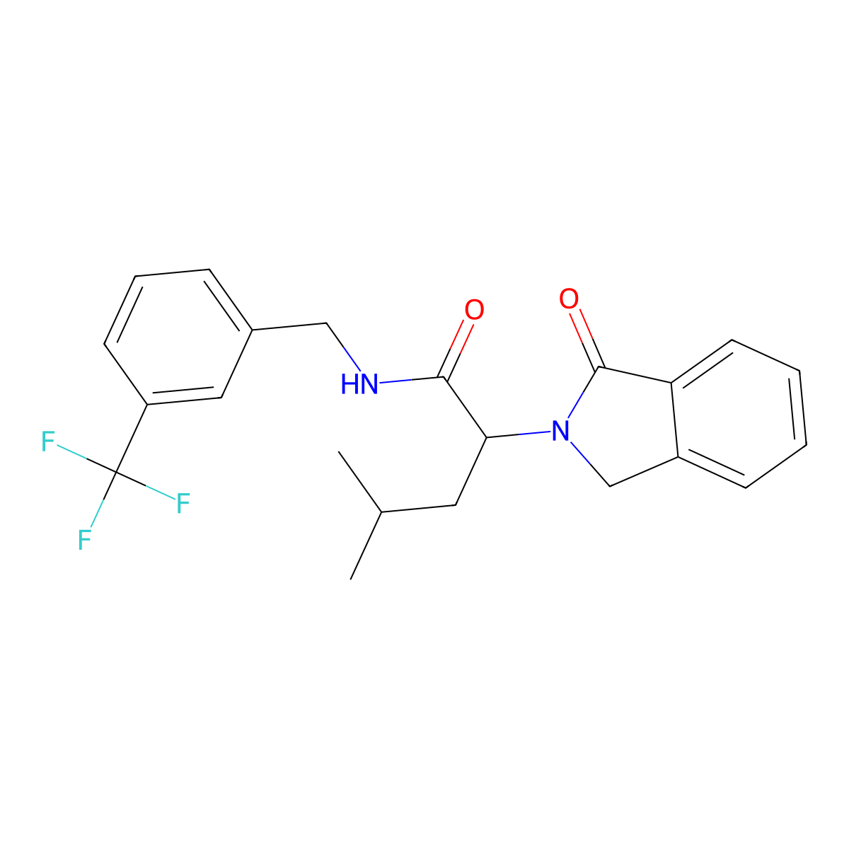 4-methyl-2-(3-oxo-1H-isoindol-2-yl)-N-[[3-(trifluoromethyl)phenyl]methyl]pentanamide molecular structure, CAS 439097-55-9