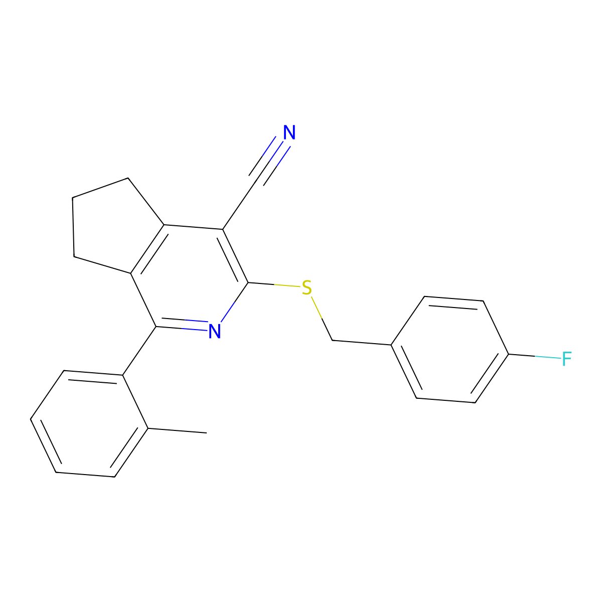 3-[(4-fluorobenzyl)sulfanyl]-1-(2-methylphenyl)-6,7-dihydro-5H-cyclopenta[c]pyridine-4-carbonitrile molecular structure, CAS 439097-59-3
