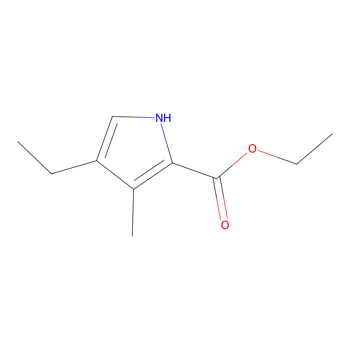 Ethyl 4-ethyl-3-methyl-1H-pyrrole-2-carboxylate molecular structure, CAS 4391-98-4
