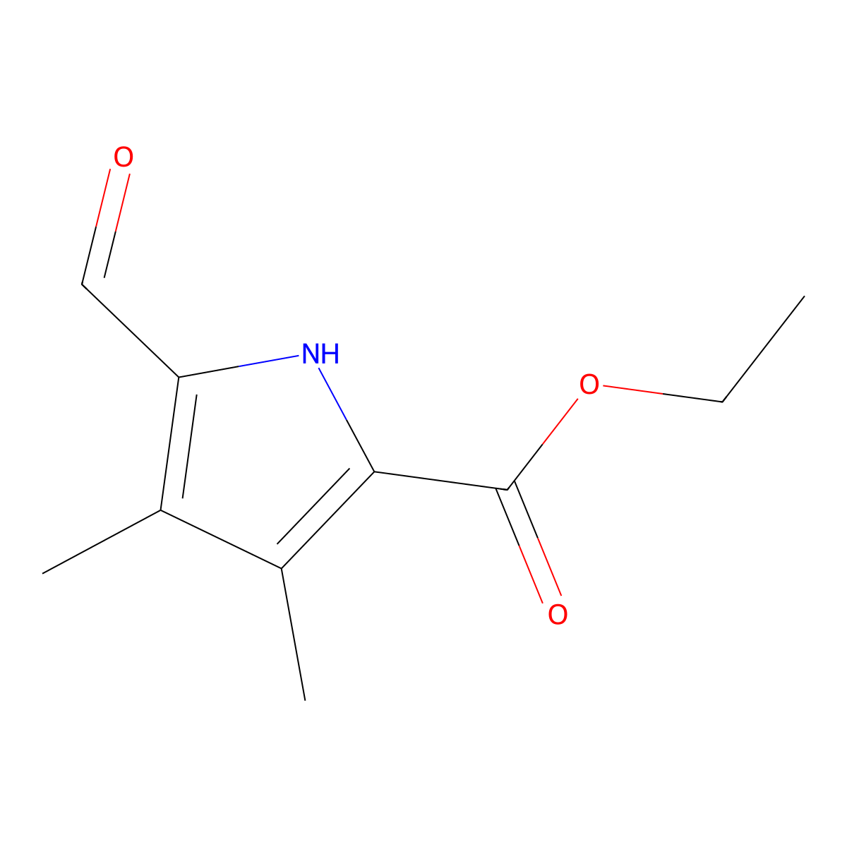 Ethyl 5-formyl-3,4-dimethyl-1H-pyrrole-2-carboxylate molecular structure, CAS 4391-99-5