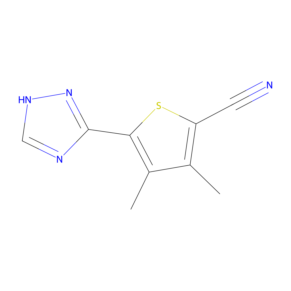 3,4-dimethyl-5-(1~{H}-1,2,4-triazol-3-yl)thiophene-2-carbonitrile molecular structure, CAS 439107-11-6