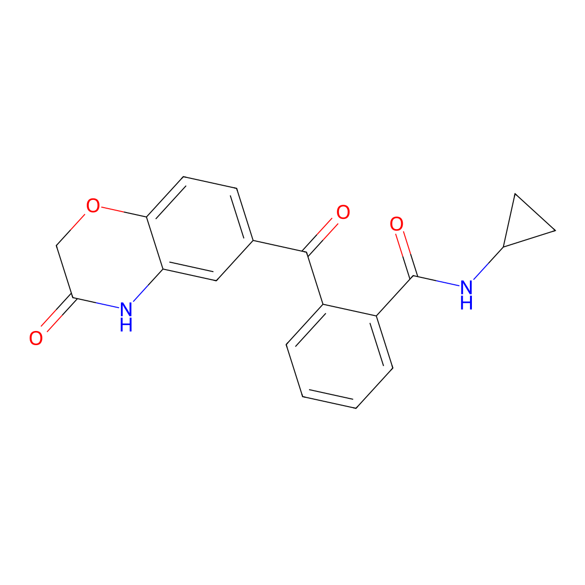 N-cyclopropyl-2-(3-oxo-4H-1,4-benzoxazine-6-carbonyl)benzamide molecular structure, CAS 439107-32-1