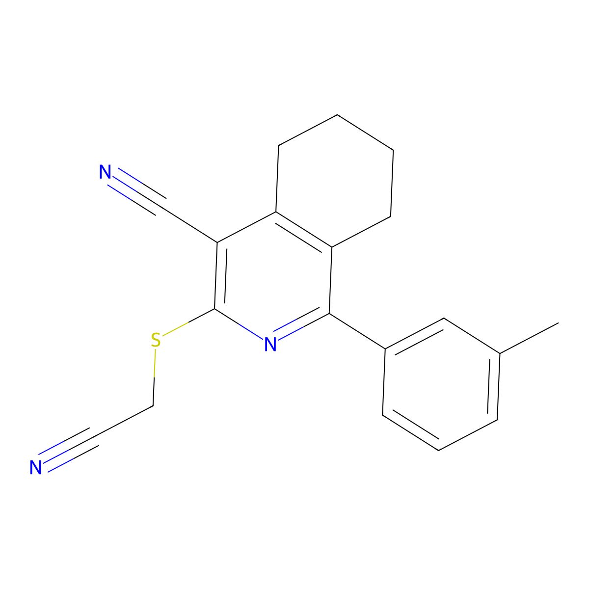 3-[(Cyanomethyl)sulfanyl]-1-(3-methylphenyl)-5,6,7,8-tetrahydro-4-isoquinolinecarbonitrile molecular structure, CAS 439107-38-7