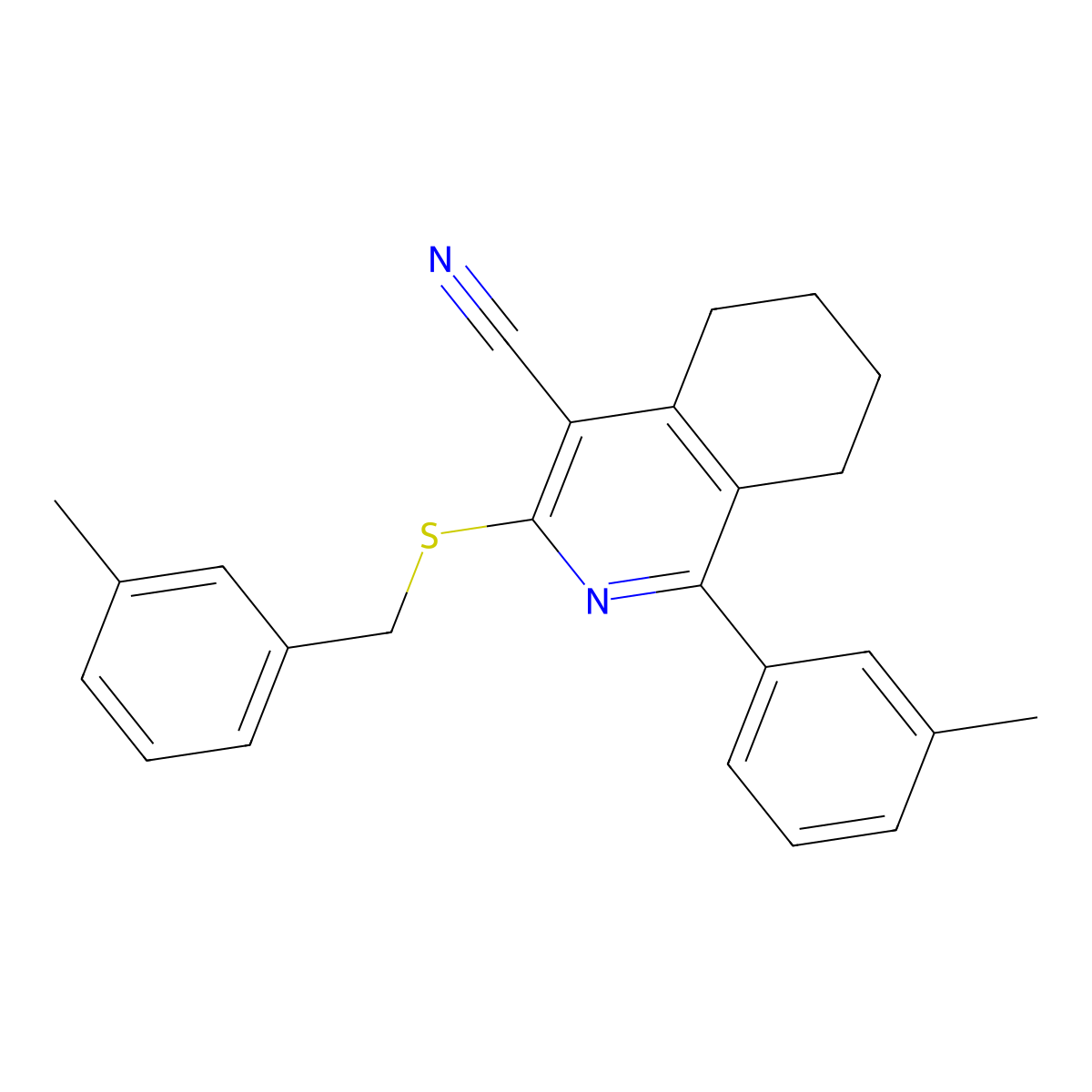 3-[(3-Methylbenzyl)sulfanyl]-1-(3-methylphenyl)-5,6,7,8-tetrahydro-4-isoquinolinecarbonitrile molecular structure, CAS 439107-41-2
