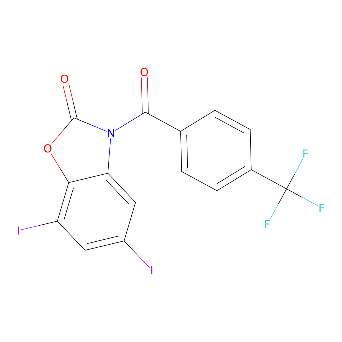5,7-diiodo-3-[4-(trifluoromethyl)benzoyl]-1,3-benzoxazol-2(3H)-one molecular structure, CAS 439107-45-6