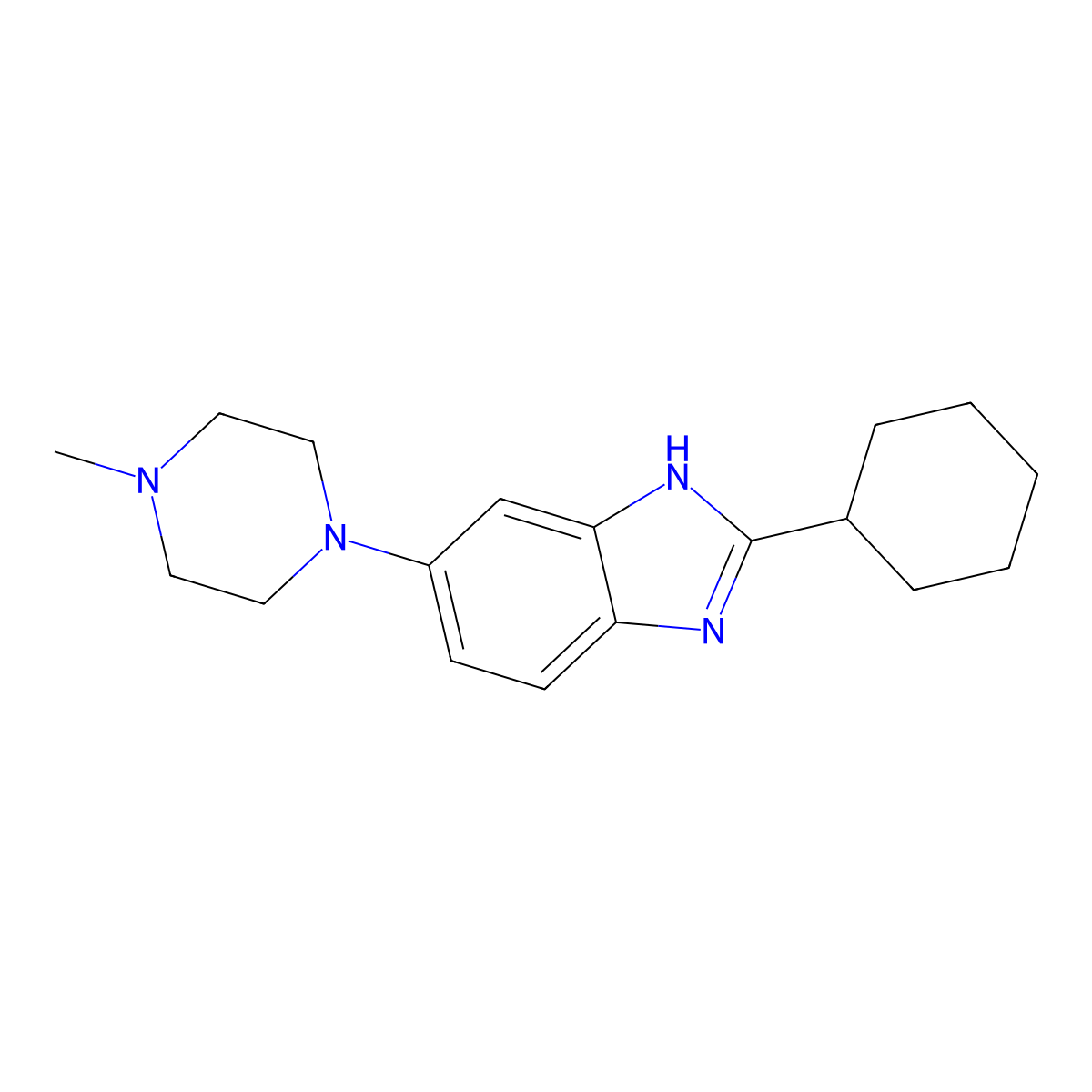 2-cyclohexyl-6-(4-methylpiperazino)-1H-1,3-benzimidazole molecular structure, CAS 439107-48-9