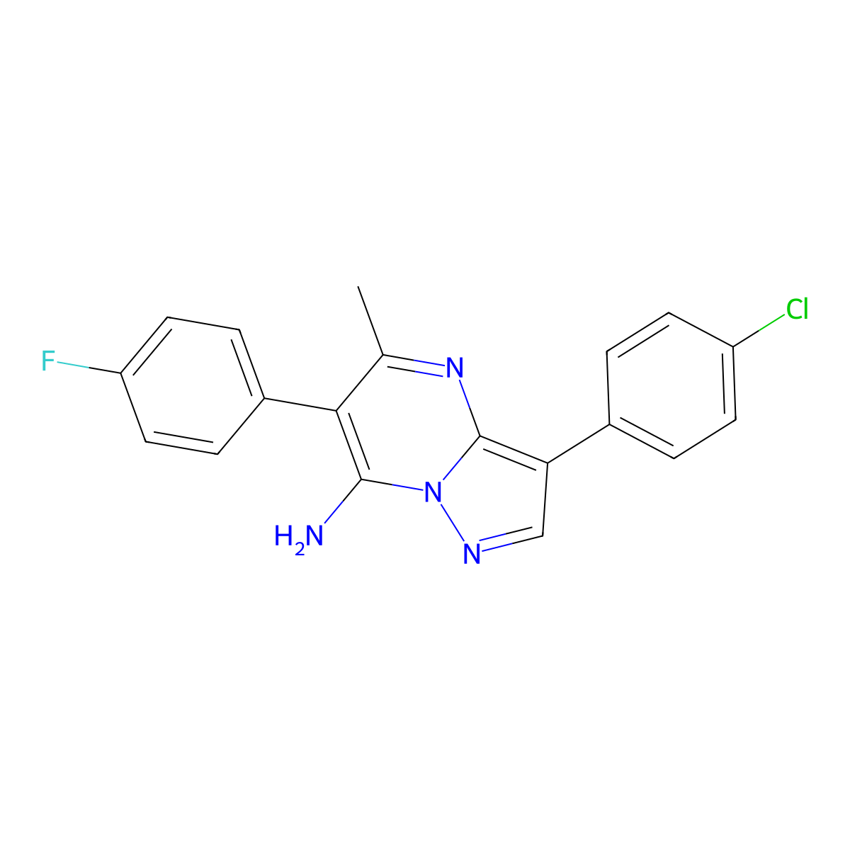 3-(4-Chlorophenyl)-6-(4-fluorophenyl)-5-methylpyrazolo[1,5-a]pyrimidin-7-amine molecular structure, CAS 439107-57-0