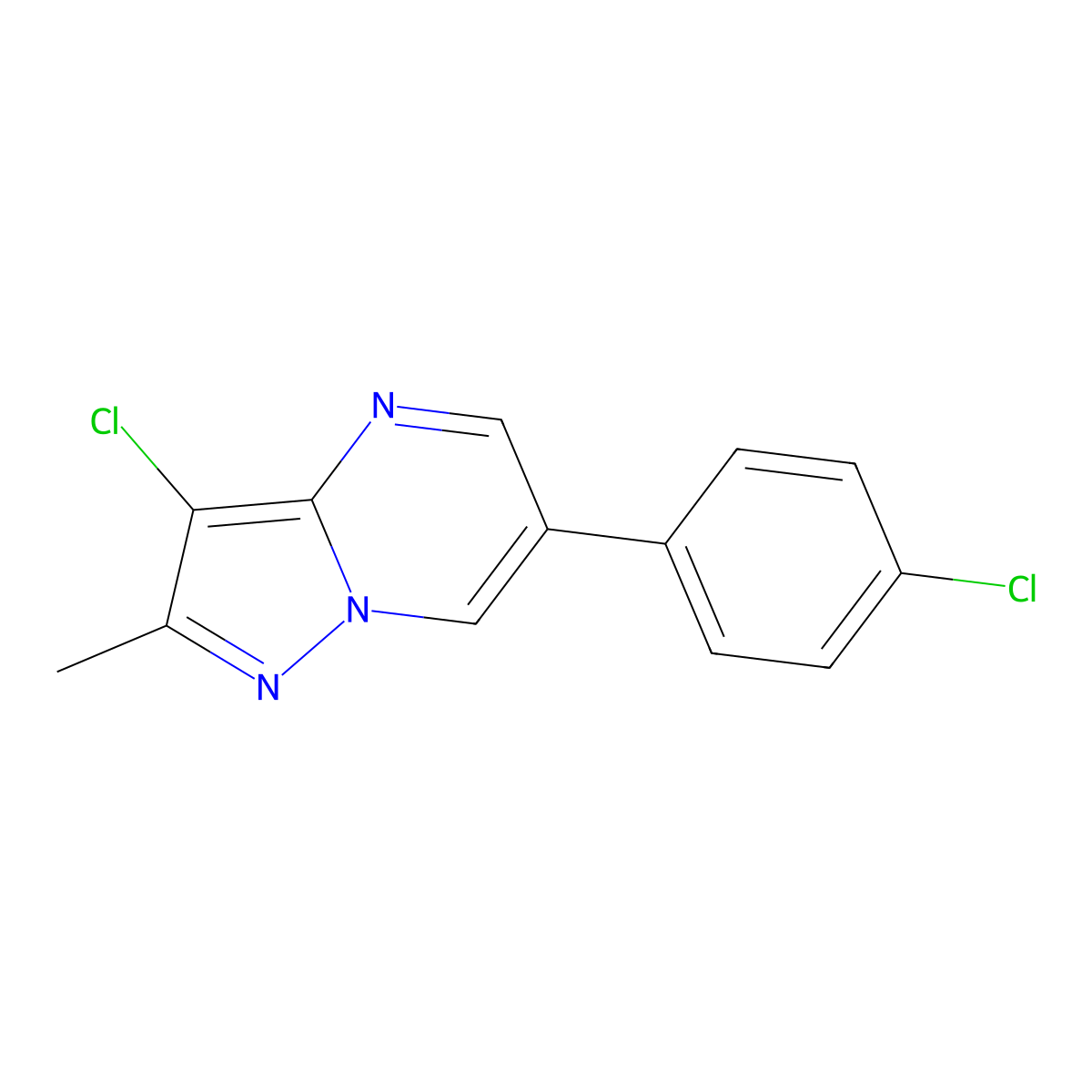 3-Chloro-6-(4-chlorophenyl)-2-methylpyrazolo[1,5-a]pyrimidine molecular structure, CAS 439107-64-9