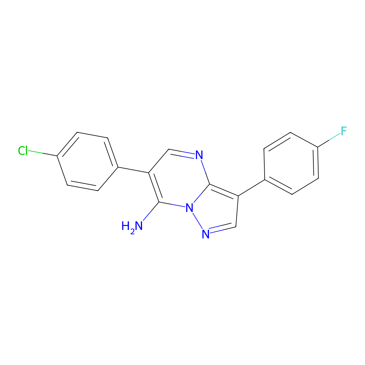 6-(4-Chlorophenyl)-3-(4-fluorophenyl)pyrazolo[1,5-a]pyrimidin-7-amine molecular structure, CAS 439107-85-4