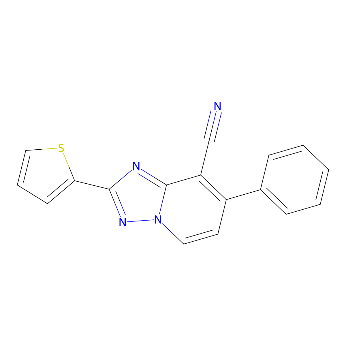 7-Phenyl-2-(2-thienyl)[1,2,4]triazolo[1,5-a]pyridine-8-carbonitrile molecular structure, CAS 439108-34-6